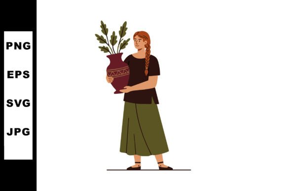 Woman Holding Decorative Vase with Green: A Design Asset for Calm Branding
