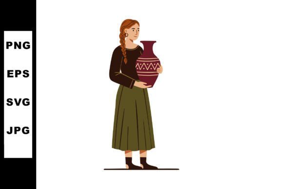 Woman Holding Traditional Decorative Vas: A Design Asset with Soul